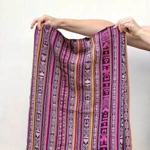Vintage pink ethnic throw fabric from Guatemala 4.3 yards | Handwoven boho textile for home decor projects #303