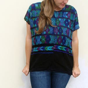 Hand woven ethnic blouse | Vintage Turquoise Huipil | Vintage huipil Mayan textile design| Guatemalan folk art #73