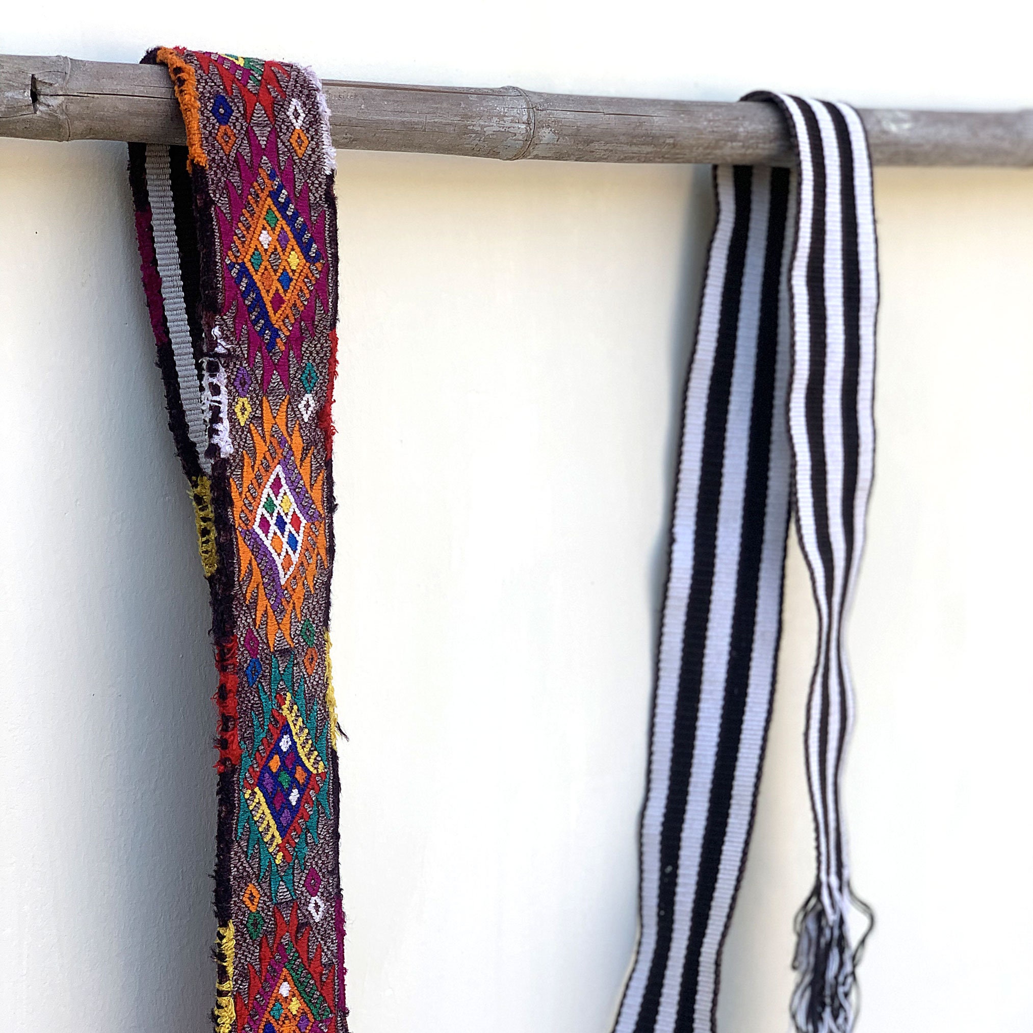 Vintage Guatemalan Handwoven Textile Sash Belt Bird Motif Multi Color Fringe 62\