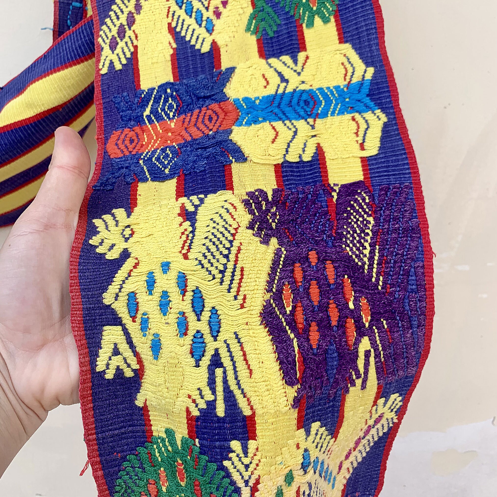 Guatemalan Faja (Belt) Hand Woven Textile, Purple & Multi Yellow and Purple Vintage Guatemalan Belt | Handwoven Faja  main image 2