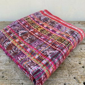 Red and Pink handwoven ethnic fabric 5.1 yards | Vintage Guatemalan Corte Upholstery Fabric #315