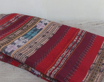 Vintage Burgundy Red Ikat Fabric 4 yards | Hand Woven Ethnic Textile | Guatemalan Corte Upholstery Fabric