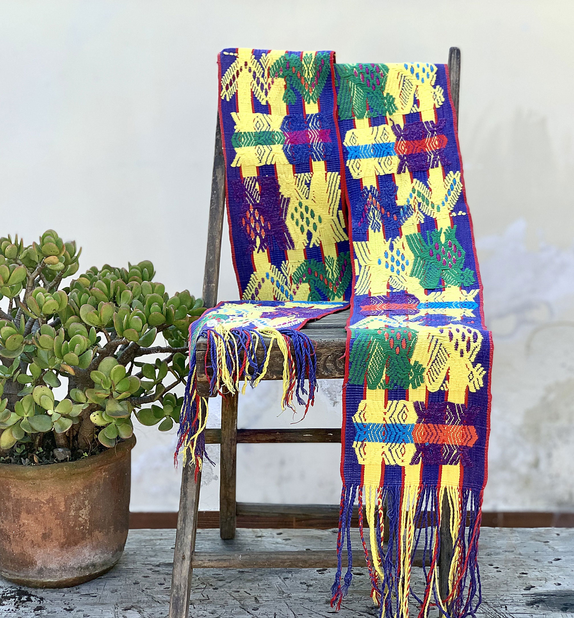 Yellow and Purple Vintage Guatemalan Belt | Handwoven Faja 