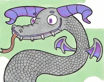 Inramad drakekonst: Silverbläck, Copic-penna (8x6)