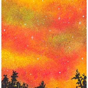 Twilight Ink Art: Original Starry Sky Painting (14.5x10cm)