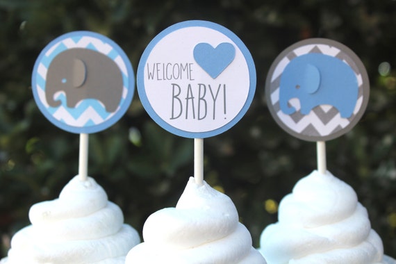 Elephant Cupcake Toppers Elephant Baby Shower Elephant Etsy