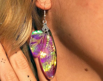 Iridescent Violet Cicada Wing Fairy Earrings, Ethical Insect Jewelry for Nature Lovers