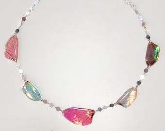 Iridescent Cicada Wing Choker Necklace - Rainbow Fairy Wing Charms for Eccentric Fantasy Lovers