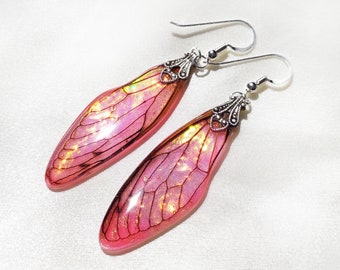 Pink Cicada Wing Earrings, Sterling Silver Ethereal Nature Jewelry for Young Women