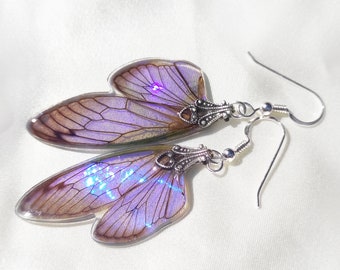 Cicada Wing Earrings with Sterling Silver Hooks, Iridescent Nature Inspired Jewelry