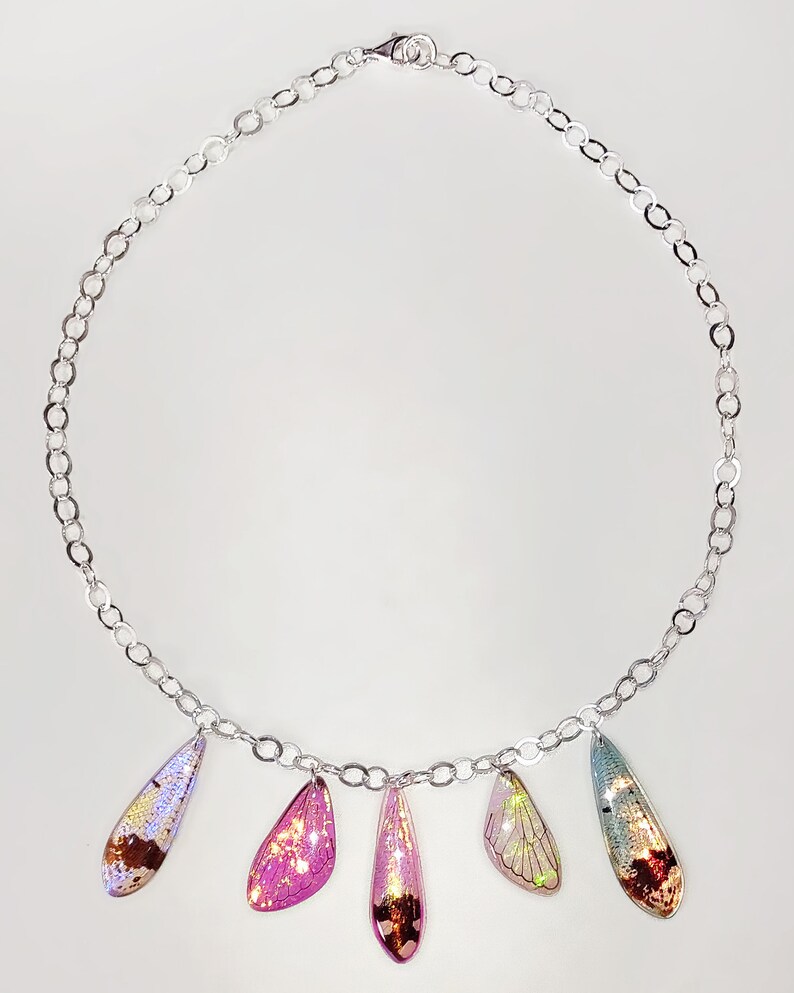 iridescent fairy wings charm chain necklace aesthetic jewelry fairycore accessories silver choker layered necklaces for teenage girls