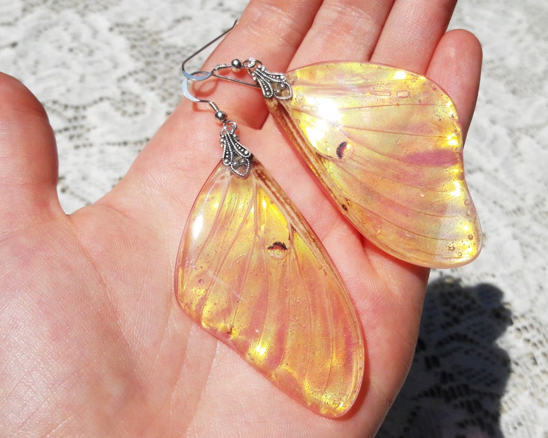 real moth wing jewelry iridescent earrings magical jewelry gifts for women spring accessories trends boho gifts luna moth earrings