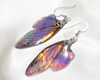 Enchanted Cicada Wing Fairy Jewelry, Sterling Silver Iridescent Earrings for Fantasy Lovers