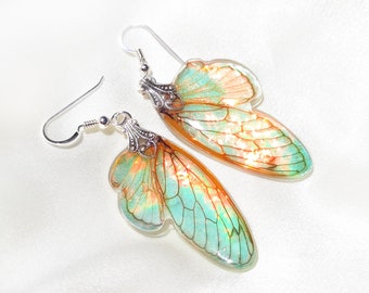 17 Year Clear and Red Cicada Wing Earrings, Small Iridescent Magical Accessories for Girls