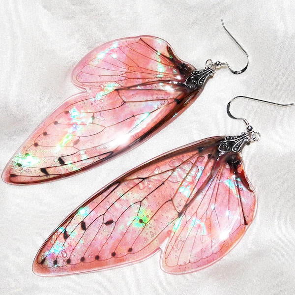 Butterfly Wing Pink Rhinestone Cicada Wing Crystal Earrings