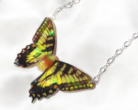 Yellow Butterfly Necklace Unique 
