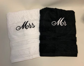 Ensemble de serviettes de bain Mr & Mrs personnalisé 100% coton serviettes douces de luxe anniversaire de mariage Saint Valentin Noël cadeau personnalisé