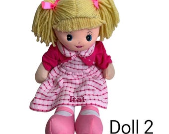 Muñeca de trapo personalizada, muñeca con nombre bordado, regalo para niña