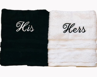 Embroidered His & Hers Egyptian Cotton Hand Towel Set, Wedding Gift