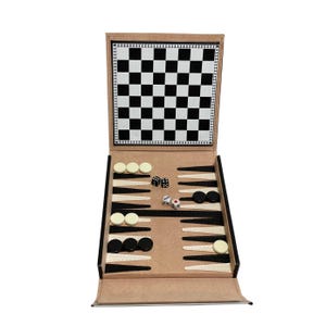Compendio de juegos personalizado, juego de juegos bordado, estuche de viaje de polipiel, juego de ajedrez de viaje de lujo, estuche de juegos portátil, juego de juegos 3 en 1