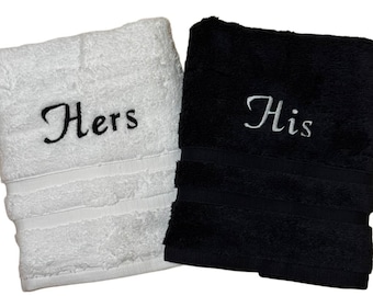 Personalized His & Hers Egyptian Cotton Bath Towel Set, Embroidered Wedding Gift Christmas Gift