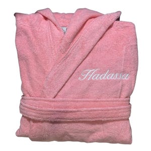 Pink Personalized Bathrobe, 100% Cotton Bathrobe, Soft Plush Bathrobe, Hooded Cotton Robes, Custom Embroidered Bathrobe, Gift For Moms