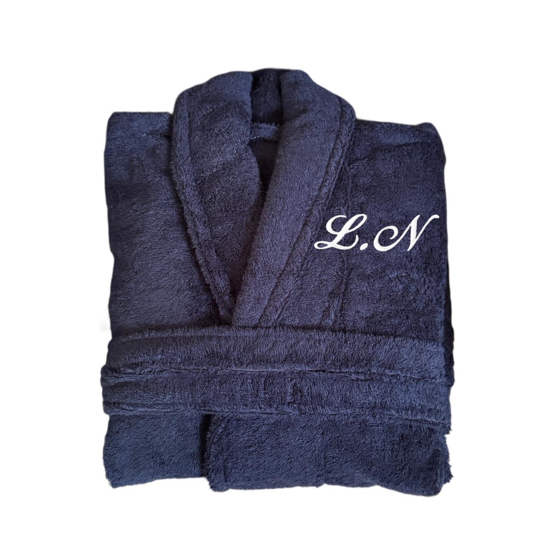 Navy Initials Bamboo Bathrobe, Soft Plush Robe, Personalised ...