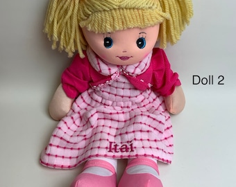 Personalised Rag Doll Gift embroidered with name Baby Birthday Gift Christening Doll Christmas Baby Shower Gift Toy Child Christmas Gift