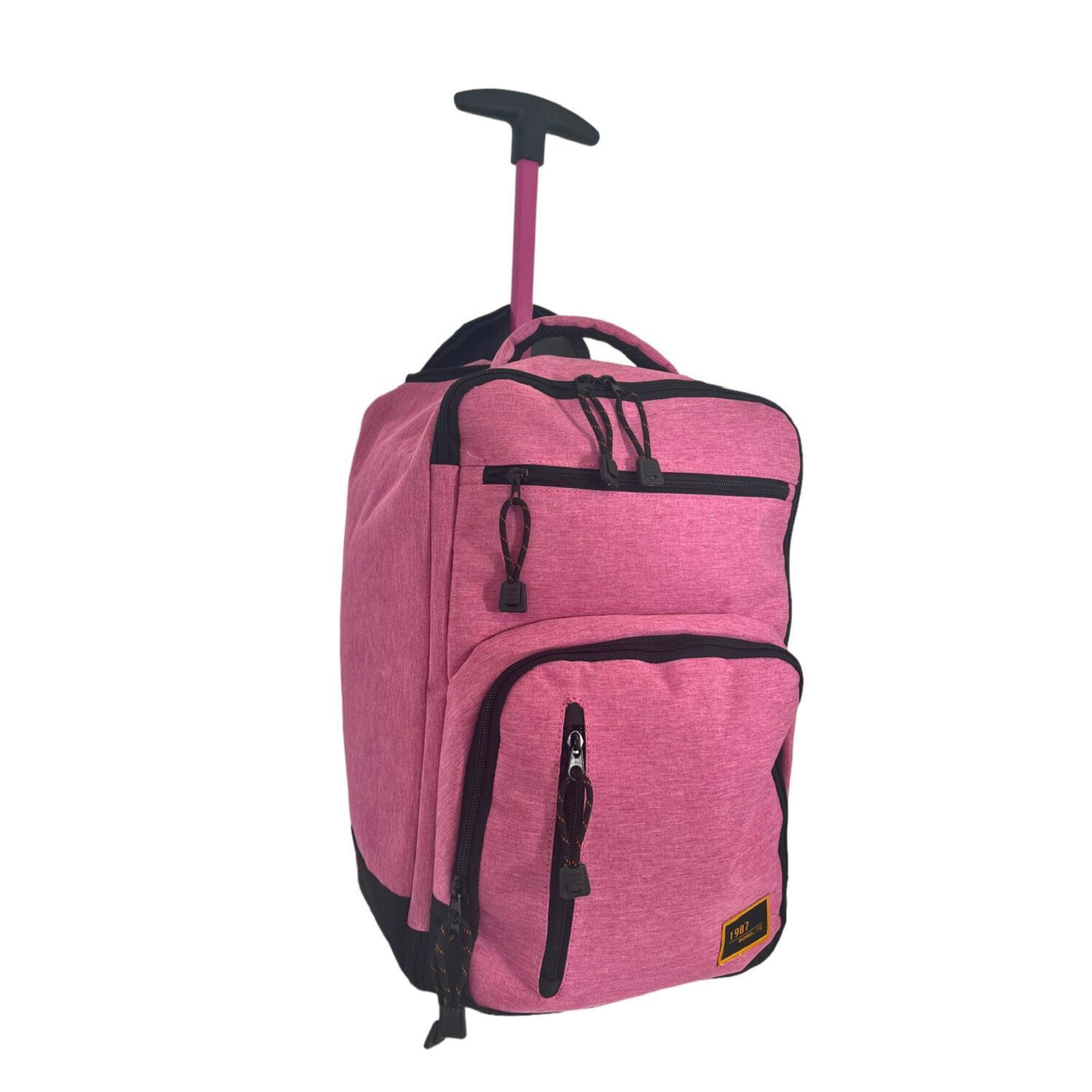 Sac trolley rose personnalisé, sac cabine à roulettes brodé