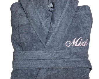 Albornoz de algodón gris bordado: Albornoz de hotel de felpa personalizado, regalo de Navidad
