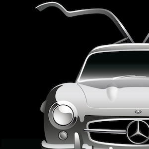 Mercedes-Benz Gullwing 300 SL(front view) Classic Car, Vintage Car Poster, Art Print, Digital Print, Wall Poster