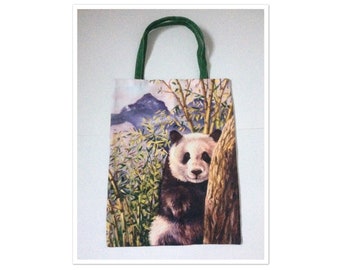 Gift For Her And Animal Lovers Medium Cotton Tote Foldup Shopping Bag PANDA BEAR TOTE Bag Reusable Grocery Bag