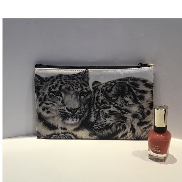 Étui à crayons léopard des neiges, sac cosmétique d’art animalier, cadeau d’amoureux des animaux, rangement de maquillage pour chat, cadeau de chat pour elle, pochette à fermeture éclair pour gros chat, étui à stylos