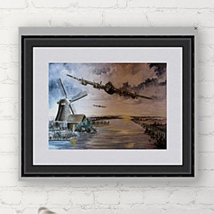 LANCASTER Bomber Print For Him, WW2 Military Aircraft Art, War Plane Lover Poster, Office Decor, Lancaster In Flight, RAF Print, VE Day Gift