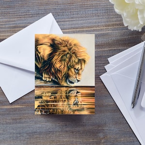 CARTA RE LEONE, Grande felino in acqua, Carta amante dei leoni, Pensando a te, Amante della fauna selvatica, Animale da safari, Tutte le occasioni, Carta Leone, Carta per bambini