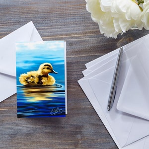 Biglietto ANATROCCOLO GIALLO GRAZIOSO, per tutte le occasioni, biglietto per neonato, arte con animali selvatici, per bambini, per amanti degli uccelli, soffice uccello acquatico, auguri di Pasqua