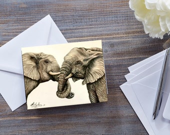 ELEPHANT CARD TRUNKS Entwined, Ellies In Love, Elephant Hug, Elephant Lover, Elephant Embrace, Couples Romantic Card, Ivory Anniversary Card