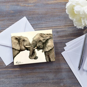 TARJETA DE ELEFANTE TRONCOS Entrelazados, Ellies Enamorados, Abrazo de Elefante, Amante de los Elefantes, Abrazo de Elefante, Tarjeta Romántica de Parejas, Tarjeta de Aniversario de Marfil
