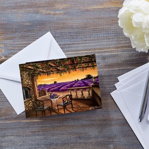 PURPLE LAVENDER FIELDS Biglietto floreale, scena di tramonto provenzale Belle arti, paesaggio francese romantico, per gli amanti dei fiori, tutte le occasioni, con amore