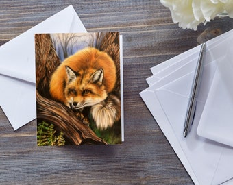 RED FOX CARD, British Wildlife Fine Art Drawing, Woodland Animal, Sly Fox Lover Gift, General All Occasion Card For Him, Hunting Lover Card