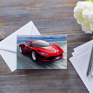 RED FERRARI CARD, F8 Tributo Supersportwagen, Karten für ihn, Vatertagskarte, Motorwagenkarte, Automobilkarte, klassischer Sportwagen, Karte für Jungen