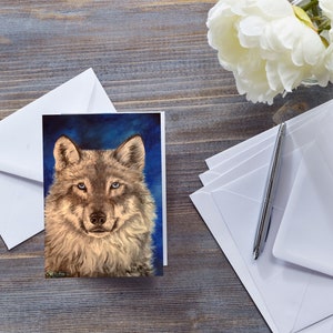 CARTA LUPO GRIGIO Per tutte le occasioni, Per gli amanti dei lupi, Carta della fauna selvatica da pittura, Per lui, Ritratto di lupo dagli occhi azzurri, Per ragazzi, Arte degli animali selvatici,