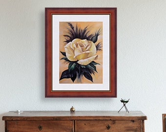 Kunstdruk gele roos: bloemenkunst, schilderij
