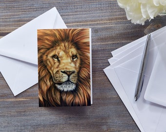 LION DESSIN CARTE, lion mâle avec crinière, carte grand chat pour les enfants, pour lui, animal de zoo, amoureux des lions, roi de la jungle, pour papa, faune