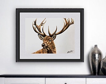 Highland Stag Print: Scottish Wildlife Art, Hunting Lodge Decor