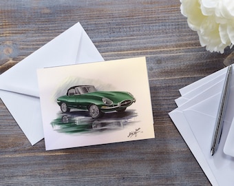 E TYPE JAGUAR Card, Vintage Car Card, Cards For Him, Fathers Day Card, Motor Car Card, Automobile Card, Classic Sports Car, Card For Boys