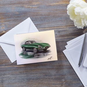 Carte JAGUAR TYPE E, carte voiture ancienne, cartes pour lui, carte de fête des pères, carte voiture, carte voiture, voiture de sport classique, carte pour garçons