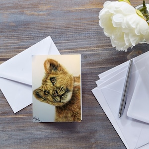CUTE LION CUB Card For All Occasions, Baby Lion Lover Card, Big Cat Art, Safari Animal Drawing, Lion King, Wildlife Card For Kids, For Her