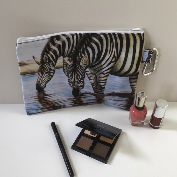 ZEBRA PENCIL CASE, Cosmetic Bag, Make Up Bag, Zebra Gift For Her, Zebra Lover Gift, Zipper Pouch, Safari Wildlife Storage, Animal Canvas Bag