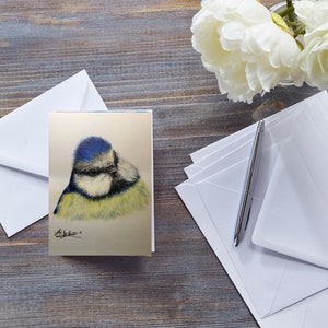 BLAUWE MEESKAART voor alle gelegenheden, tekening van wilde dieren, Britse vogel Wildlife Note let, schattige kleine vogelkunst, kaart voor vogelliefhebber, voor hem haar